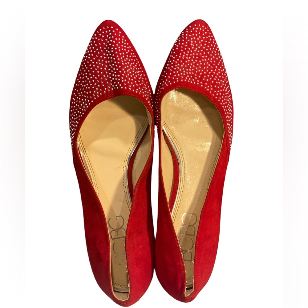 BCBG Paris Women's Ballet FLATS Shoes~Size 8.5 RED with Silver.